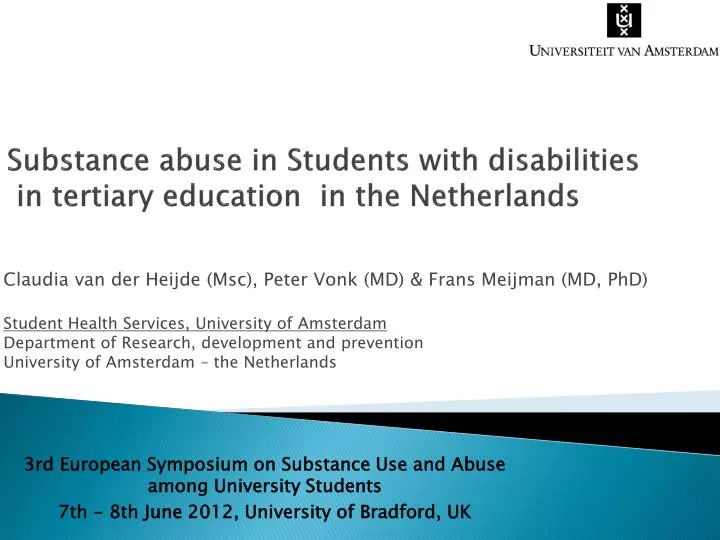 substance abuse in students with disabilities in tertiary education in the netherlands