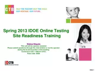 Spring 2013 IDOE Online Testing Site Readiness Training