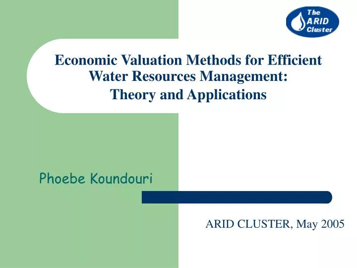 economic valuation methods for efficient water resources management theory and applications