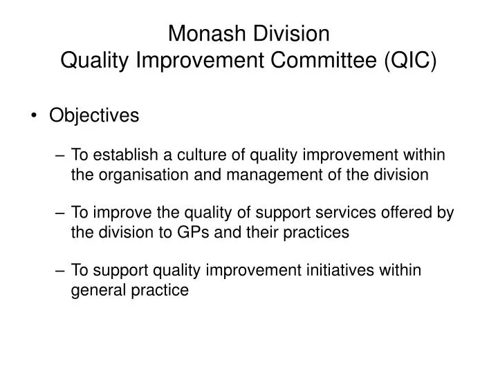 monash division quality improvement committee qic