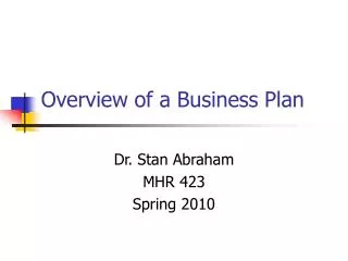 Overview of a Business Plan