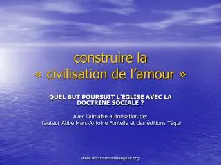 construire la civilisation de l amour