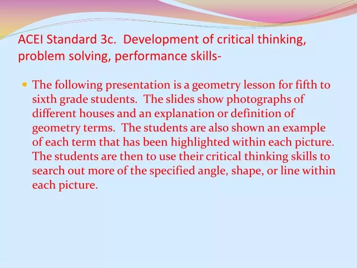 acei standard 3c development of critical thinking problem solving performance skills
