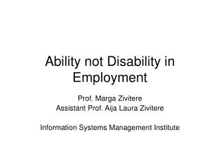 Ability not Disability in Employment