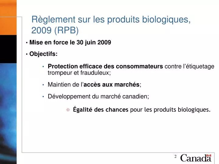 r glement sur les produits biologiques 2009 rpb