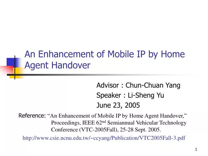 an enhancement of mobile ip by home agent handover