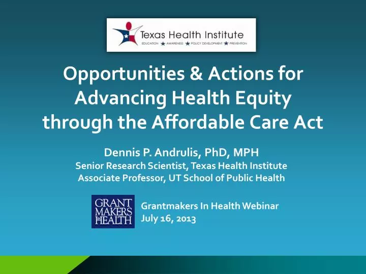 opportunities actions for advancing health equity through the affordable care act