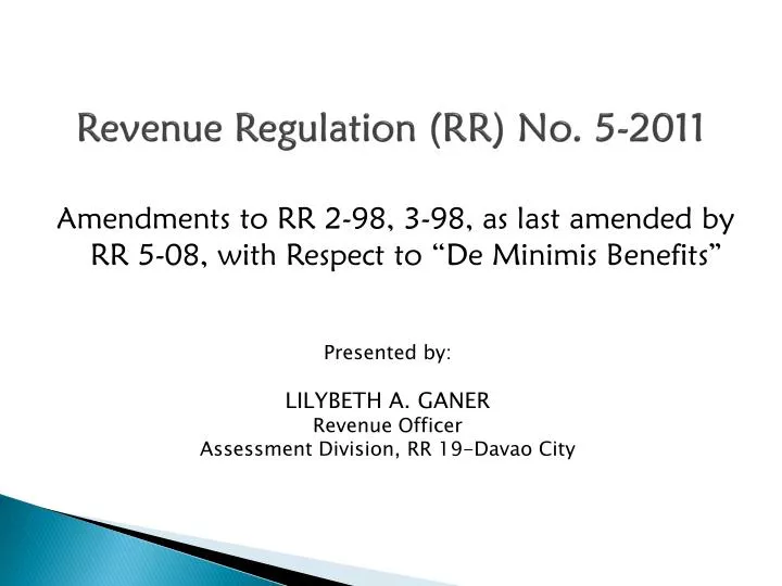 revenue regulation rr no 5 2011