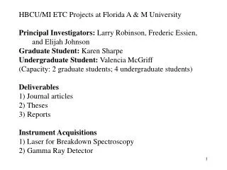 HBCU/MI ETC Projects at Florida A &amp; M University