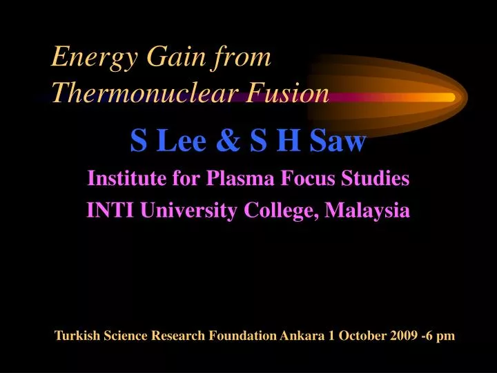 energy gain from thermonuclear fusion