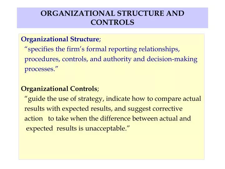 organizational structure and controls