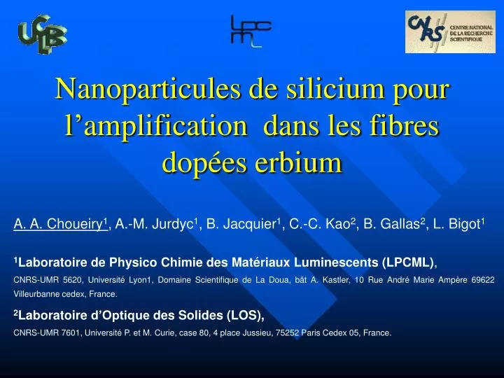 nanoparticules de silicium pour l amplification dans les fibres dop es erbium