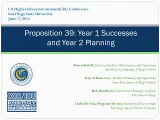 Proposition 39: Year 1 Successes and Year 2 Planning