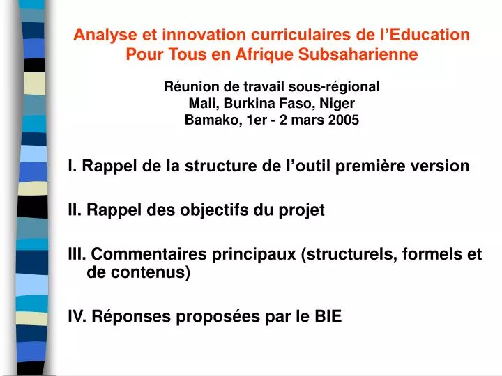 analyse et innovation curriculaires de l education pour tous en afrique subsaharienne