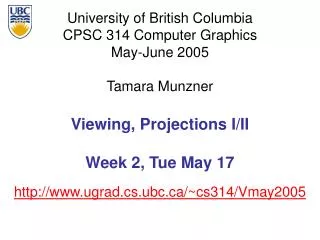 Viewing, Projections I/II Week 2, Tue May 17