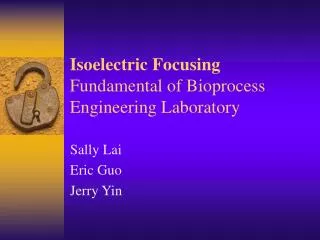 Isoelectric Focusing Fundamental of Bioprocess Engineering Laboratory