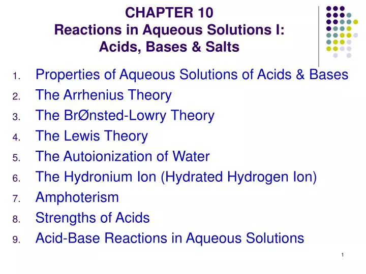 chapter 10 reactions in aqueous solutions i acids bases salts