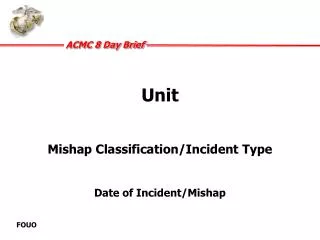 Unit Mishap Classification/Incident Type Date of Incident/Mishap