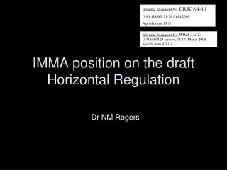 IMMA position on the draft Horizontal Regulation