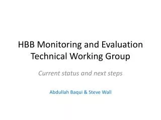 HBB Monitoring and Evaluation Technical Working Group