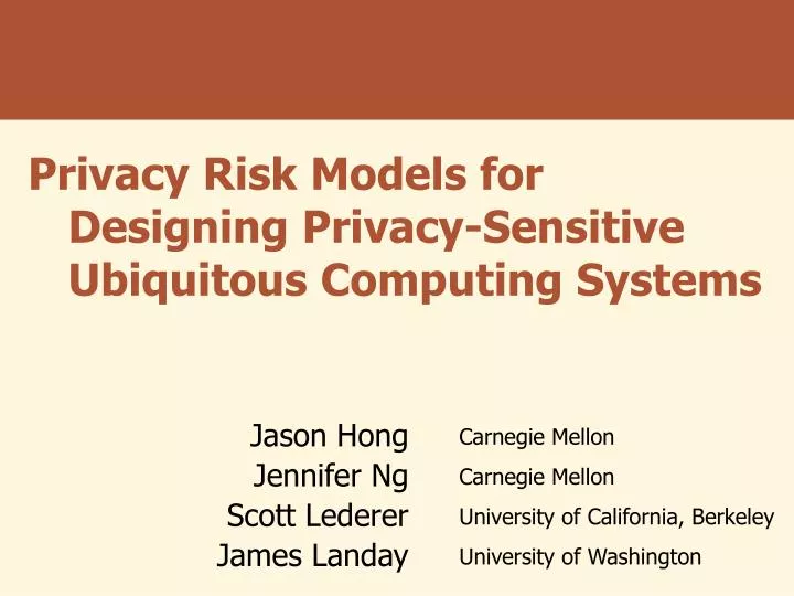 privacy risk models for designing privacy sensitive ubiquitous computing systems