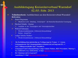 Ausbildertagung Kreisreiterverband Warendorf 02./03. Febr. 2013