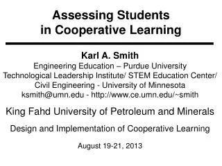 Assessing Students in Cooperative Learning