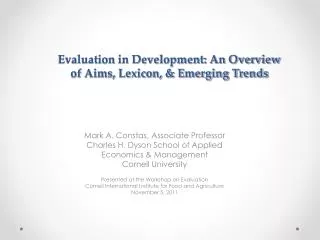 Evaluation in Development: An Overview of Aims, Lexicon, &amp; Emerging Trends