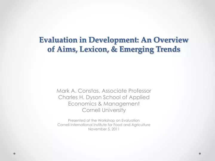evaluation in development an overview of aims lexicon emerging trends