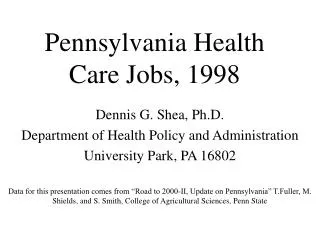 Pennsylvania Health Care Jobs, 1998