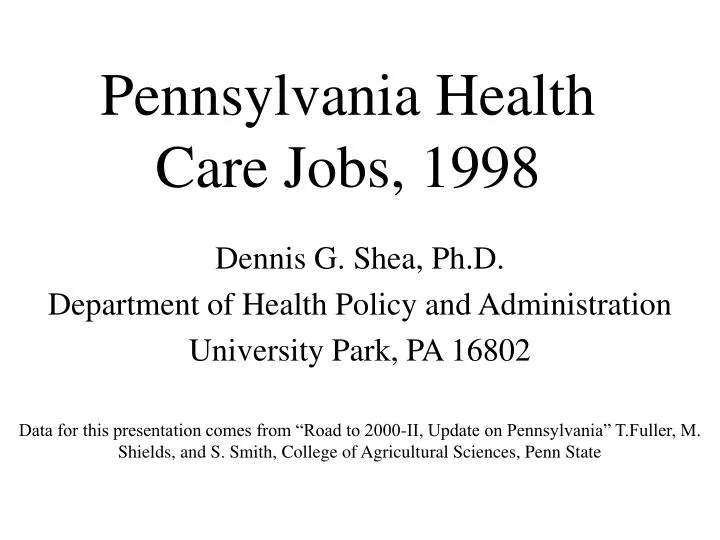 pennsylvania health care jobs 1998