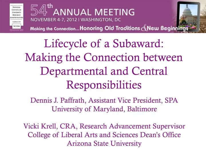 lifecycle of a subaward making the connection between departmental and central responsibilities