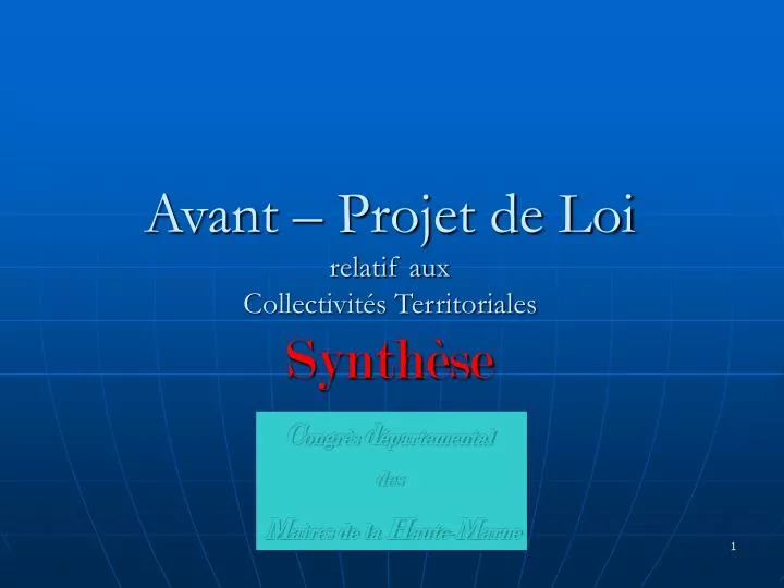 avant projet de loi relatif aux collectivit s territoriales synth se