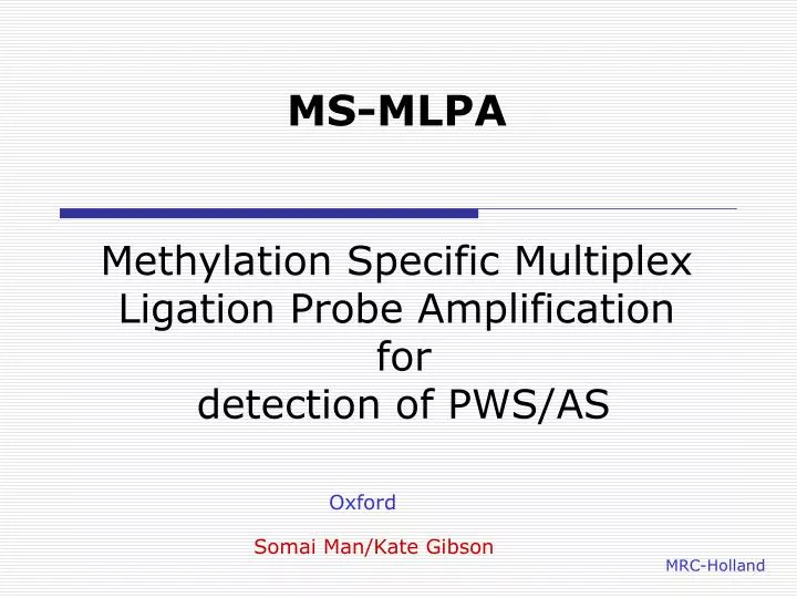 ms mlpa methylation specific multiplex ligation probe amplification for detection of pws as