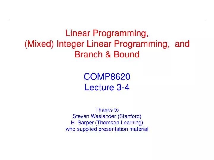linear programming mixed integer linear programming and branch bound