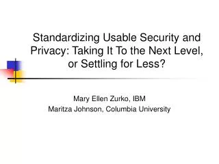 Standardizing Usable Security and Privacy: Taking It To the Next Level, or Settling for Less?