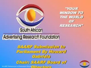 SAARF Submission to Parliament By Howard Gabriels Chair: SAARF Board of Directors