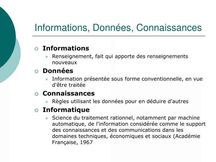 informations donn es connaissances