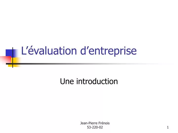 l valuation d entreprise