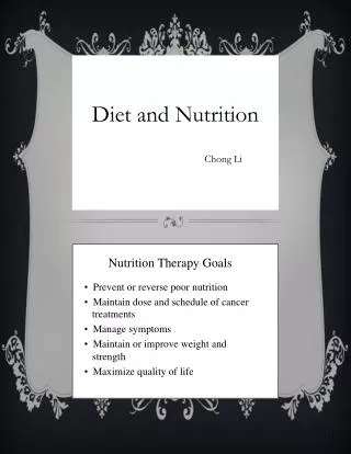 Diet and Nutrition C c Chong Li