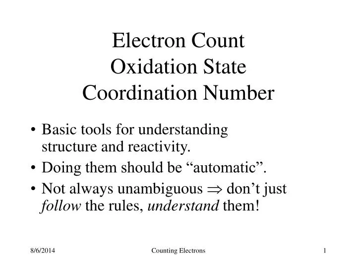 electron count oxidation state coordination number