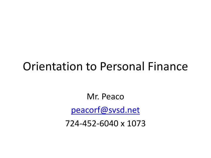 orientation to personal finance