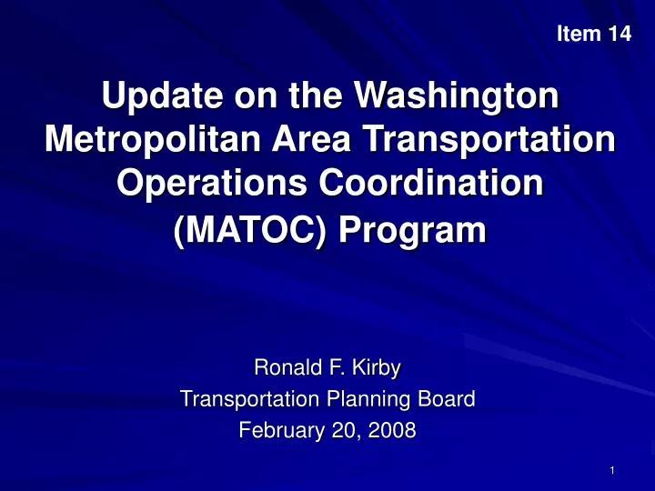 update on the washington metropolitan area transportation operations coordination matoc program