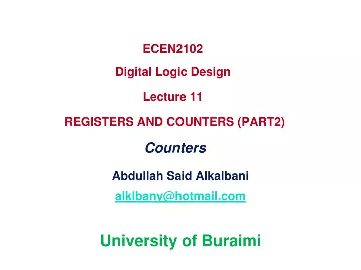 ecen2102 digital logic design lecture 11 registers and counters part2 counters
