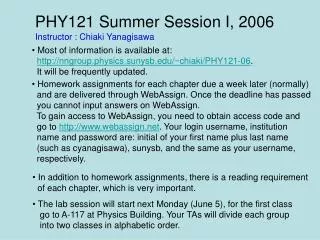 PHY121 Summer Session I, 2006