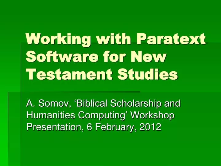 working with paratext software for new testament studies