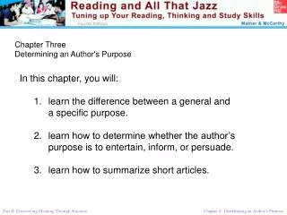 Chapter Three Determining an Author's Purpose