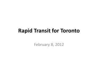 Rapid Transit for Toronto