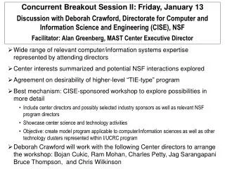 Concurrent Breakout Session II: Friday, January 13