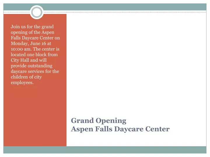 grand opening aspen falls daycare center